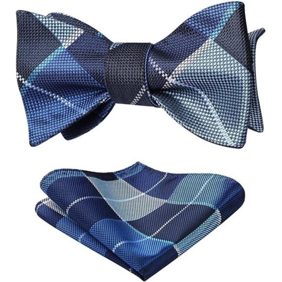 Bow Ties for Men Check Plaid Self Tie Bow Tie and Pocket Square Bowtie Formal - Picture 6 of 6